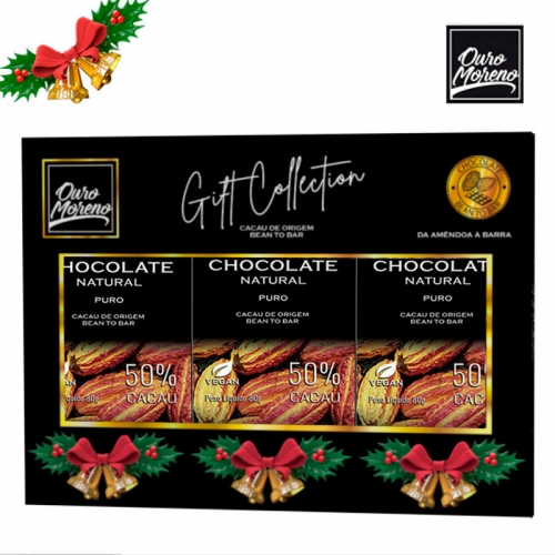 Gift collection de chocolate puro 50% cacau ouro moreno em 3 barras de 80g